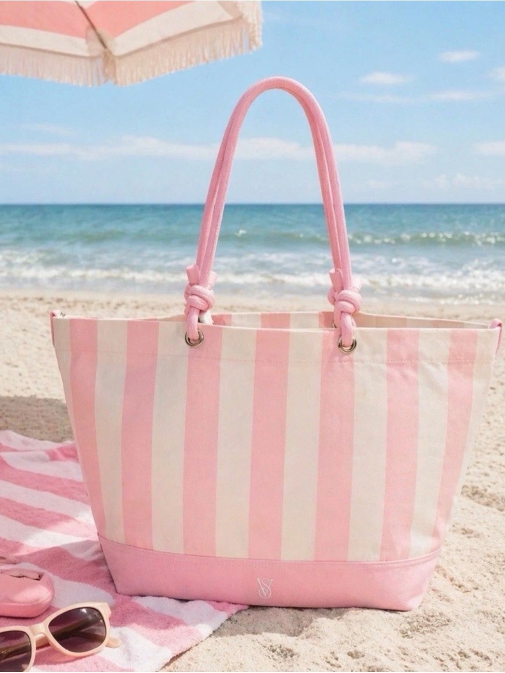 NWT Victoria’s Secret Pink Stripe Canvas Tote Bag Large Shopper Beach 2026